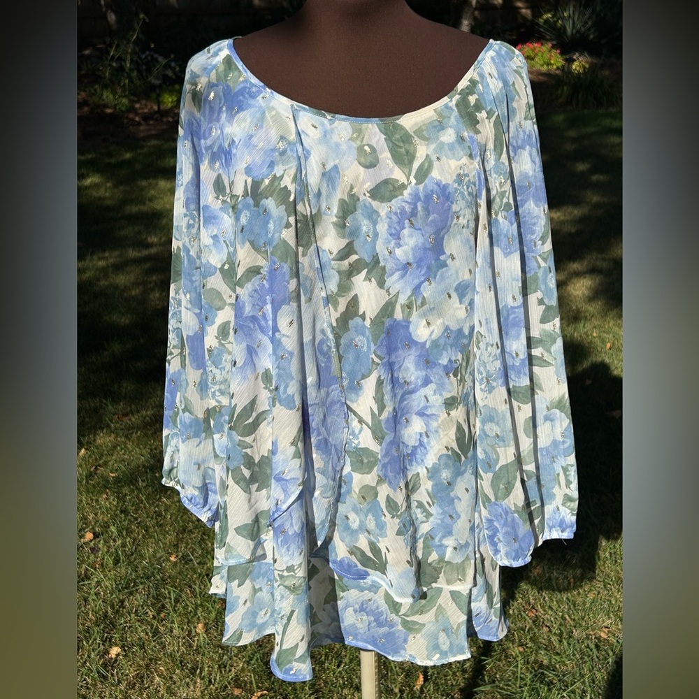 JOIE s1X top-floral w/metallic highlights-easy care poly chiffon-flowy-looks NEW